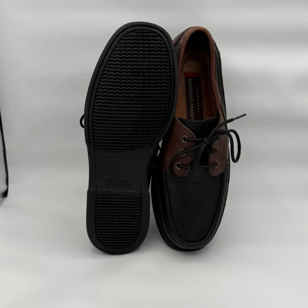 Johnston & Murphy Brown & Black Leather Boat Shoes Lace Up 020-1201 Mens Sz 9.5M